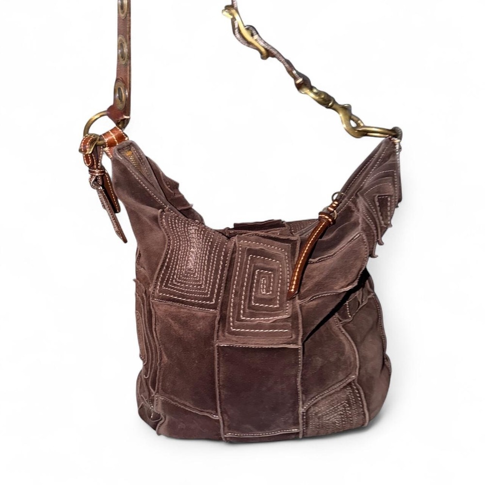 バッグ COACH Rare Vintage Brown Suede Hobo Bag Rare Vintage Coach Brown Suede Patchwork Hobo Bag - Gem